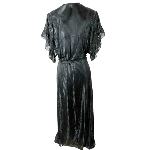 Vintage Molyclaire Black Lace Maxi Peignoir Textured Stripe Gown Matching Robe S - Picture 2 of 7